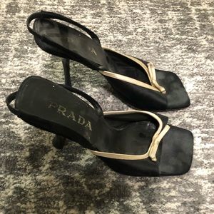 PRADA Satin Sling Back Sandals With Bow